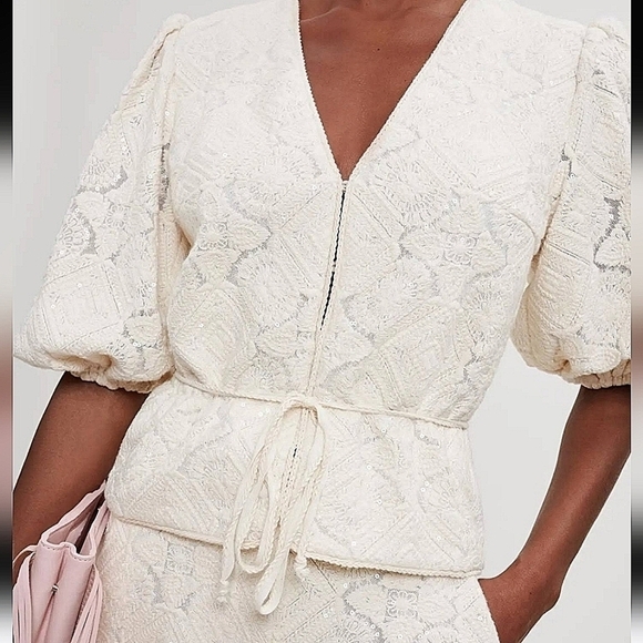 Maje-Lichet Sequined Tie-Waist Top-Size Small - Picture 3 of 17